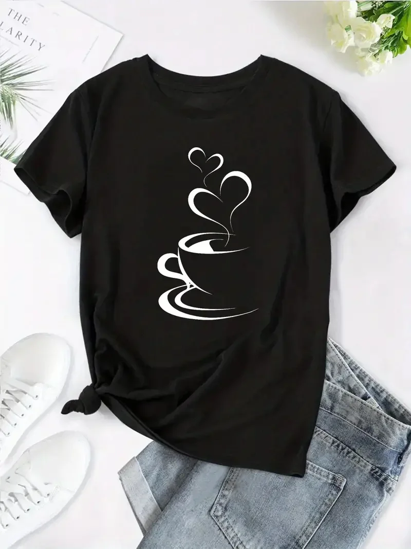 I Like Coffee T Shirt Crew Neck Casual Short Sleeve Print Funny Designer Shirt Vintage Summer Graphic T-shirt for Women