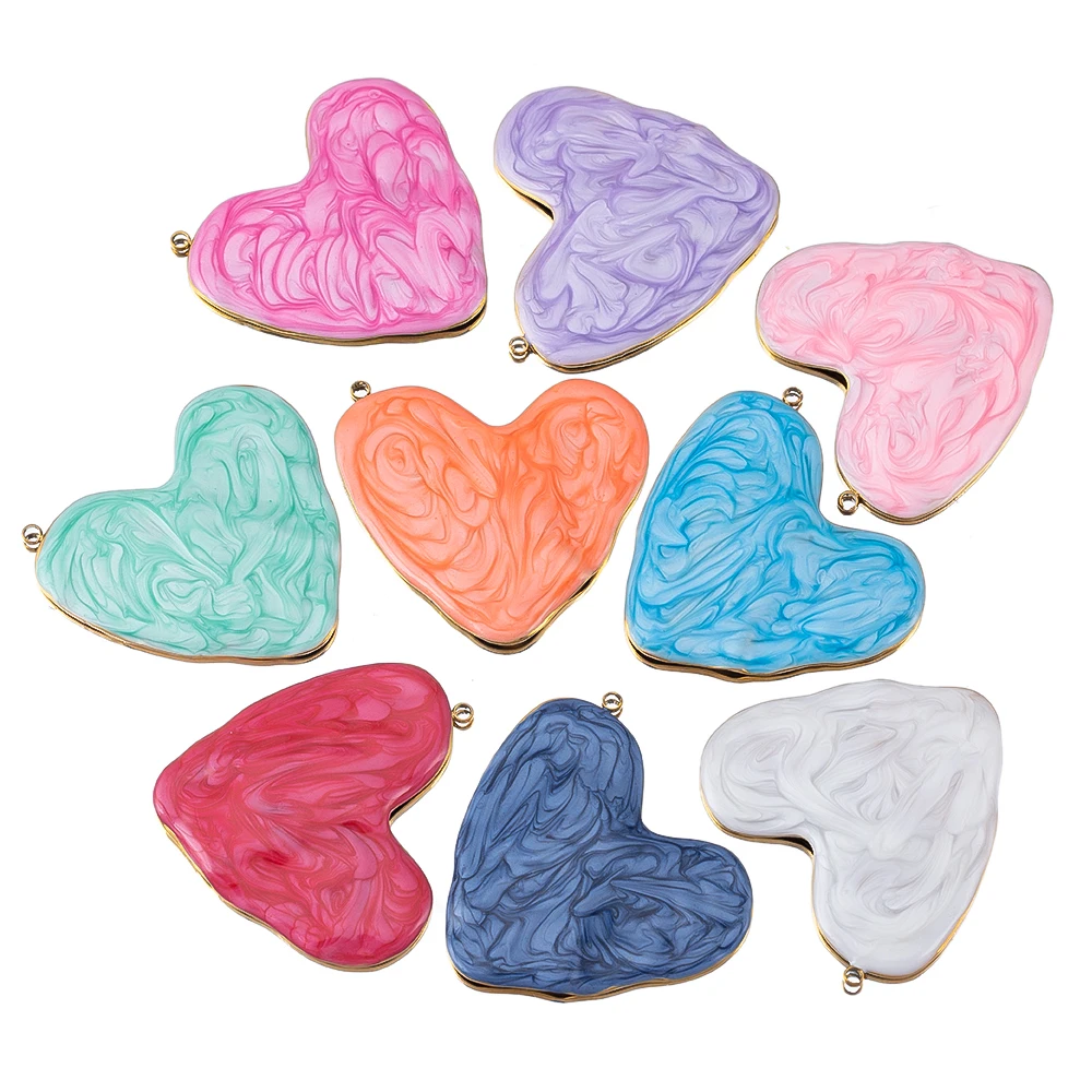 2 piezas de colgante de corazón grande y dulce manchado de Color de acero inoxidable para collar DIY, pendientes, accesorios para hacer joyas