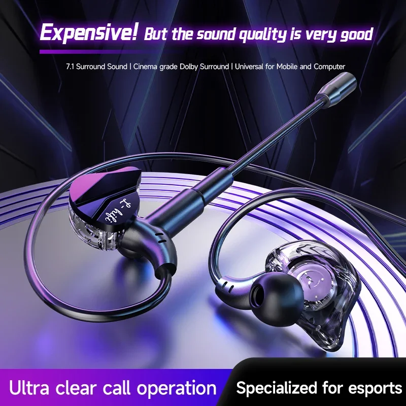 듀얼 마이크가 장착된 게임용 이어버드 게이머 헤드폰 Typec&3.5mm 이어폰형 이어폰 HiFi 스테레오 헤드셋 삼성용 마이크가 포함된 스포츠
