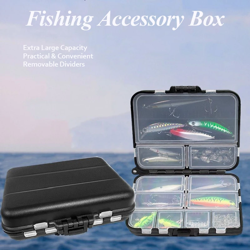 Caja de pesca, organizador de almacenamiento de plástico portátil para herramientas, papelería, tapa transparente, caja de accesorios de equipo de pesca multifunción