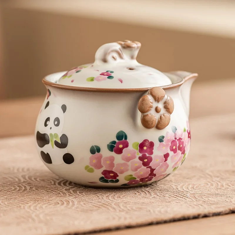160ML Lard Frozen Panda Teapot Ru Kiln Can Be Opened By Hand Chinese High-end Household Women TeaSet Teapot KungFu Tea Ceremony