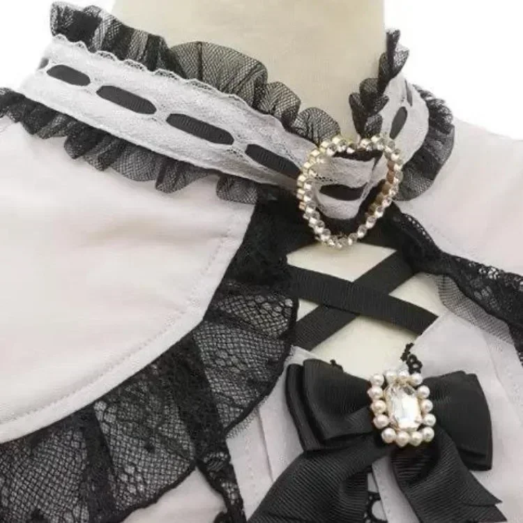 Blusas De Mujer Camicetta giapponese Kawaii Scava fuori la spalla Camicie patchwork in pizzo Y2k Arco estetico Donna JK