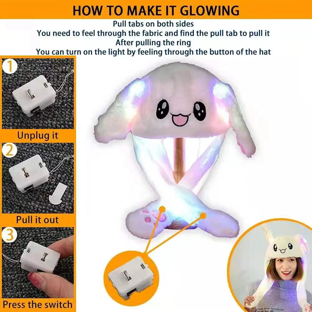 LED Glowing Plush Ear Moving Jumping Rabbit Hat Adults Kids Funny Glowing Ear Moving Bunny Hat Cosplay Party Accessories Hats