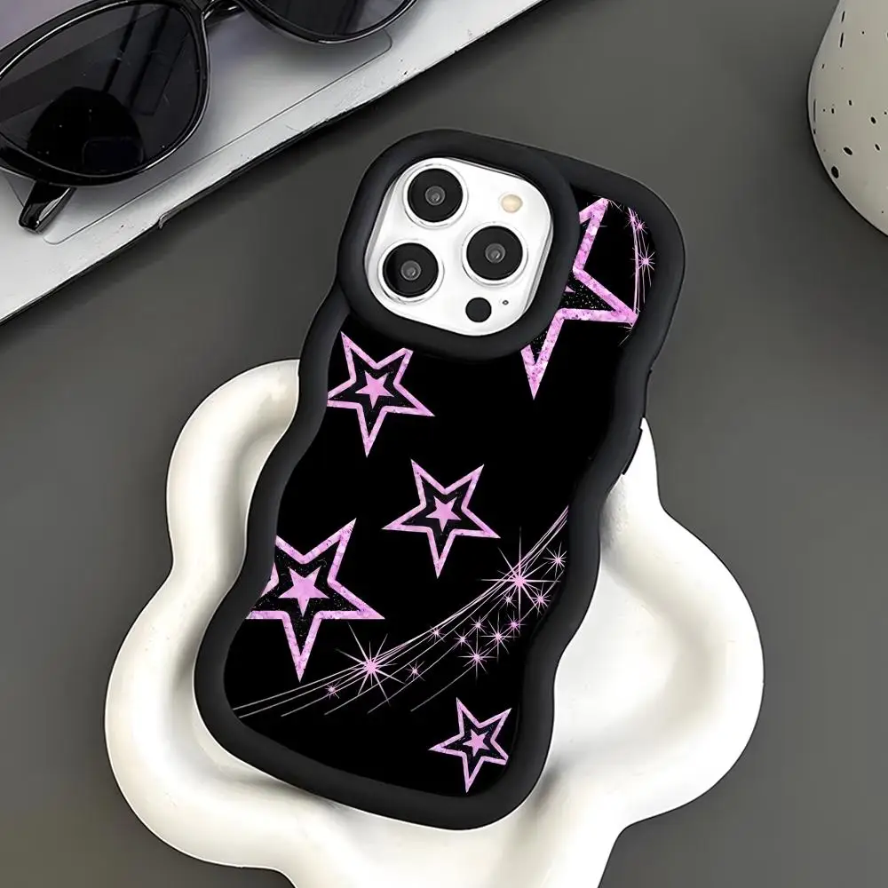 

Эстетичный чехол Y2K Star для iPhone 17 16 15 14 13 12 11 Air Pro Max Plus, черный, из мягкого ТПУ, с волнистым краем