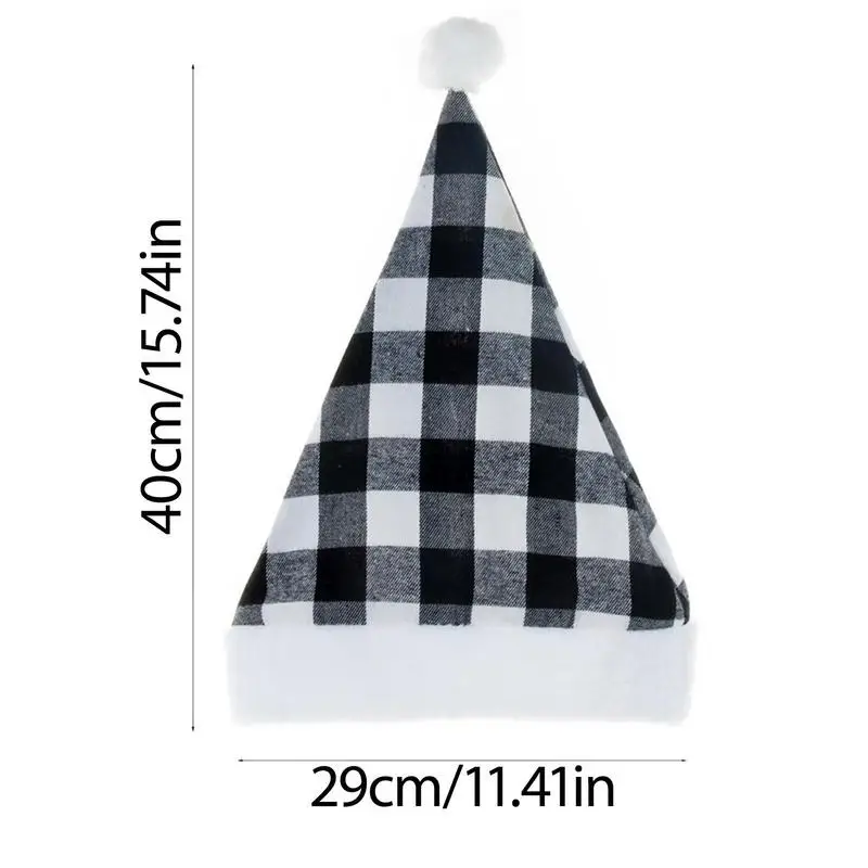 Christmas Santa Hat Plush Plaid Christmas Santa Hat Decorative Comfortable Unisex Christmas Hat For Women Men Adults Kids