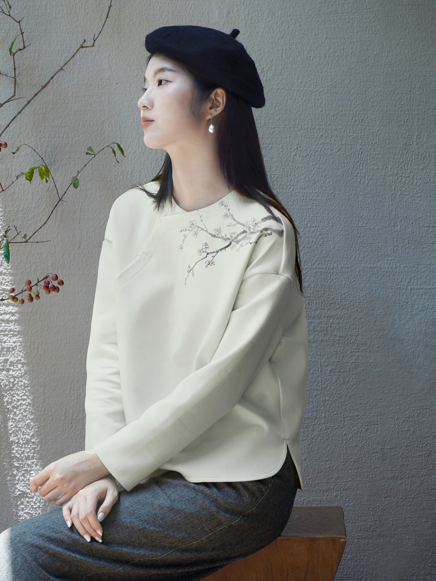 

Новый вязаный свободный свитшот в китайском стиле с длинными рукавами, пуловер с круглым вырезом, повседневный универсальный модный хлопковый худи