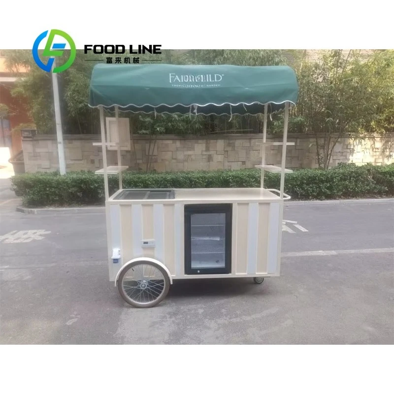 Customized White Hand Push Mobile Food Cart Commercial Street Vending Trolley For Ice Cream Juice Beverage Fast Food Outdoor