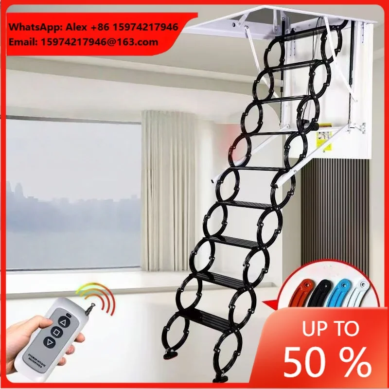 Premium Electric Loft Ladder With Handrail Telescopic Steel Attic Stairs