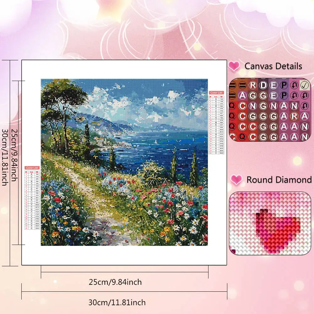 HUACAN 5D DIY Diamond Mosaic Seaside Path Mountain Range Landscape Full Square Round Diamond Painting Living Room Art Craft