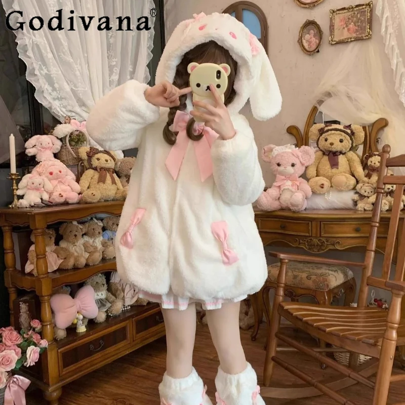 سترات بقلنسوة على شكل رسوم كرتونية لطيفة للخريف والشتاء للنساء سترة سميكة دافئة من القطن القطيفة معطف للفتيات سترات قطنية يابانية حلوة #3