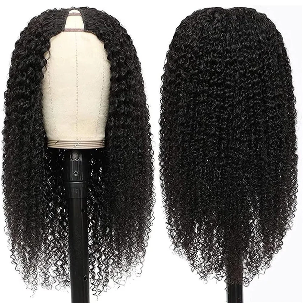 Peruca Kinky Curly V Part para Mulheres, Cabelo Humano, Sem Deixar De Fora, Sem Cola, Onda Profunda Brasileira, Densidade de 180%