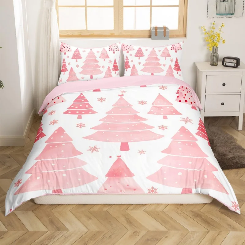 

Pink Christmas duvet cover for children, boys and girls, bedroom bed decoration, snowflake double bed sheet cover, no blanket