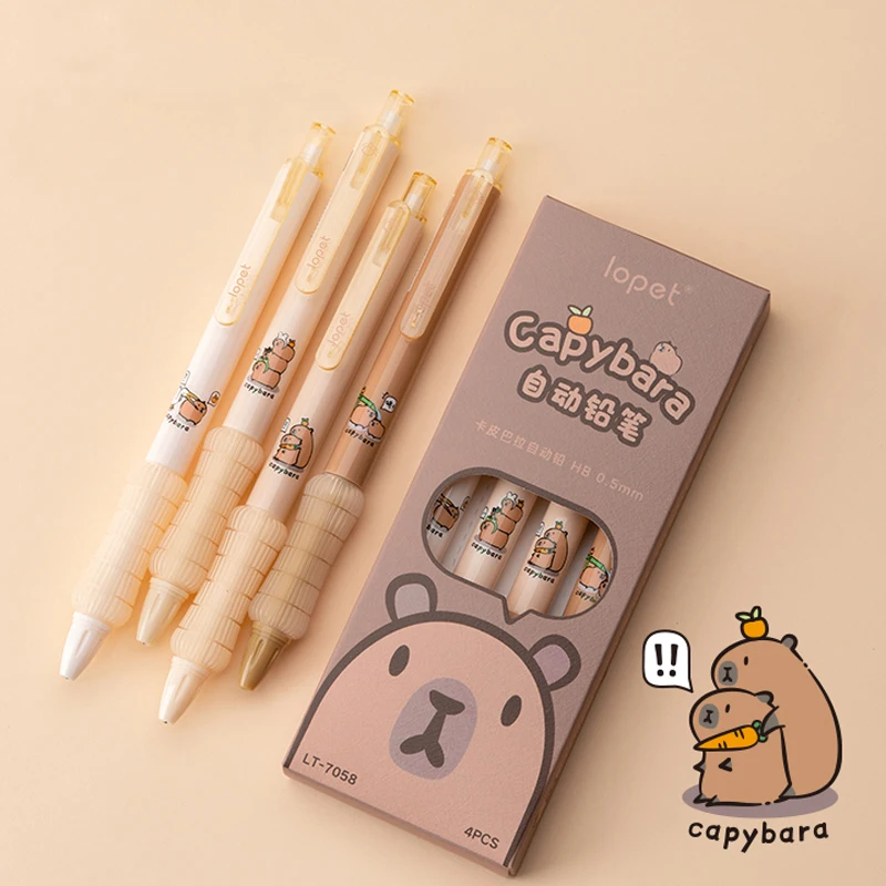 4PCS/Set Capybara Automatic Pencil For Students Cute 0.5MM Pencil Soft Touch Writing Pencil Stationery School Office Supplies