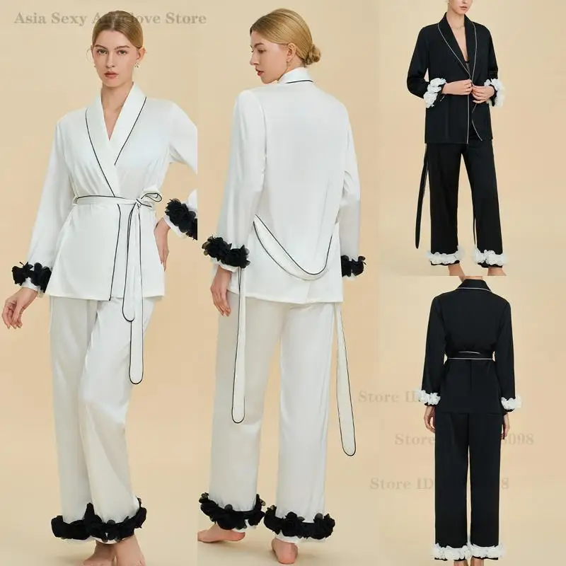 

Новый комплект пижам 2026: Элегантный роскошный пижамный костюм для невесты, сексуальная атласная домашняя одежда, весенне-летняя ночная одежда