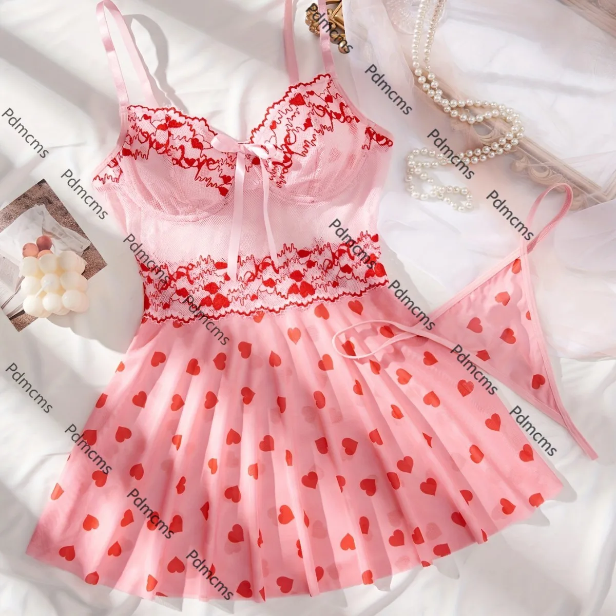 

Новинка 2024 года, INS AliExpress, европейская и американская милая пижама с вишневым секса для девочек, комплект нижнего белья из двух предметов