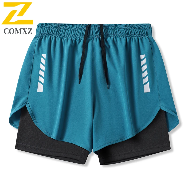 

Summer Fitness Sports Shorts Men's Casual Gym Fake 2 Pieces Sweat Absorbing Breathable Running Shorts Men Outdoor Cycling Shorts