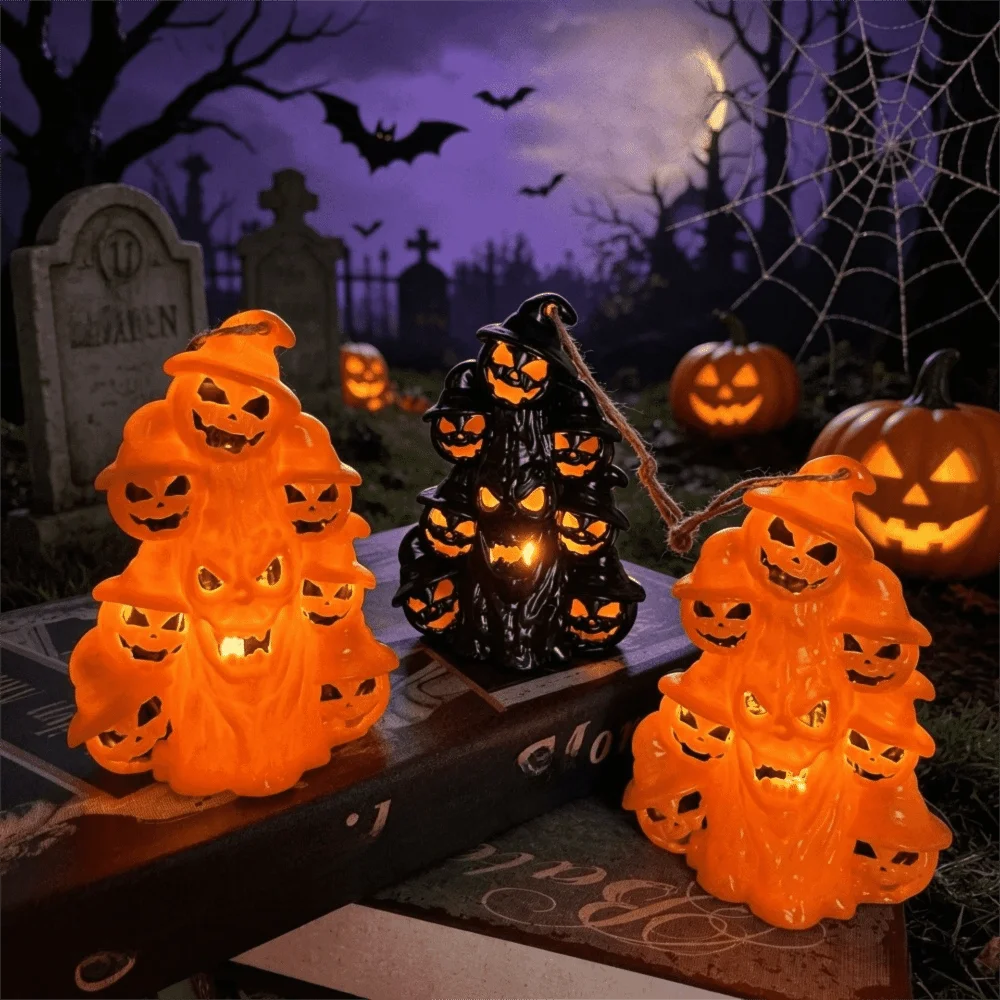Light-emitting Pumpkin Broom Lights LED Light Plastic Pumpkin Candle Light with Hanging Rope Halloween Pumpkin Lamp