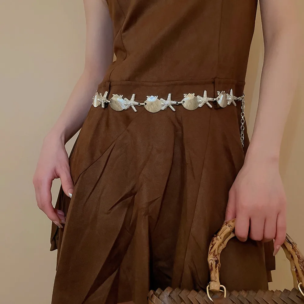 

Sea Series Shell Starfish Waist Chain Alloy Pearl Ornaments Bohemian Shell Waist Belt High-end Pentagram