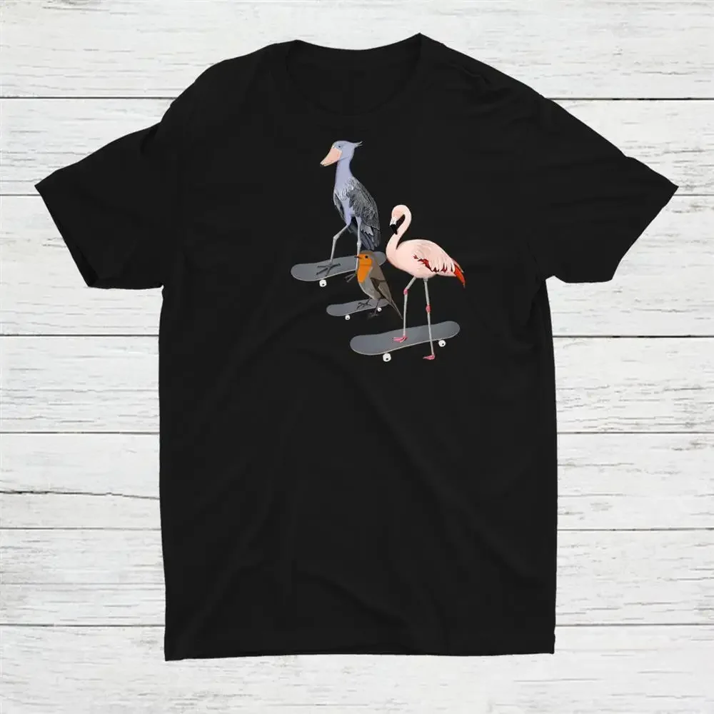 Robin Shoebill Flamingo Bird Skateboard Birdwatcher Animal Unisex T-shirt S-5XL