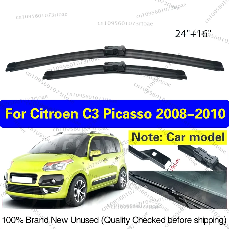 

2pcs For Citroen C3 Picasso 2008 2009 2010 Car Front Wiper Blades Windshield Windscreen Clean Window Auto Accessories 24"+16"