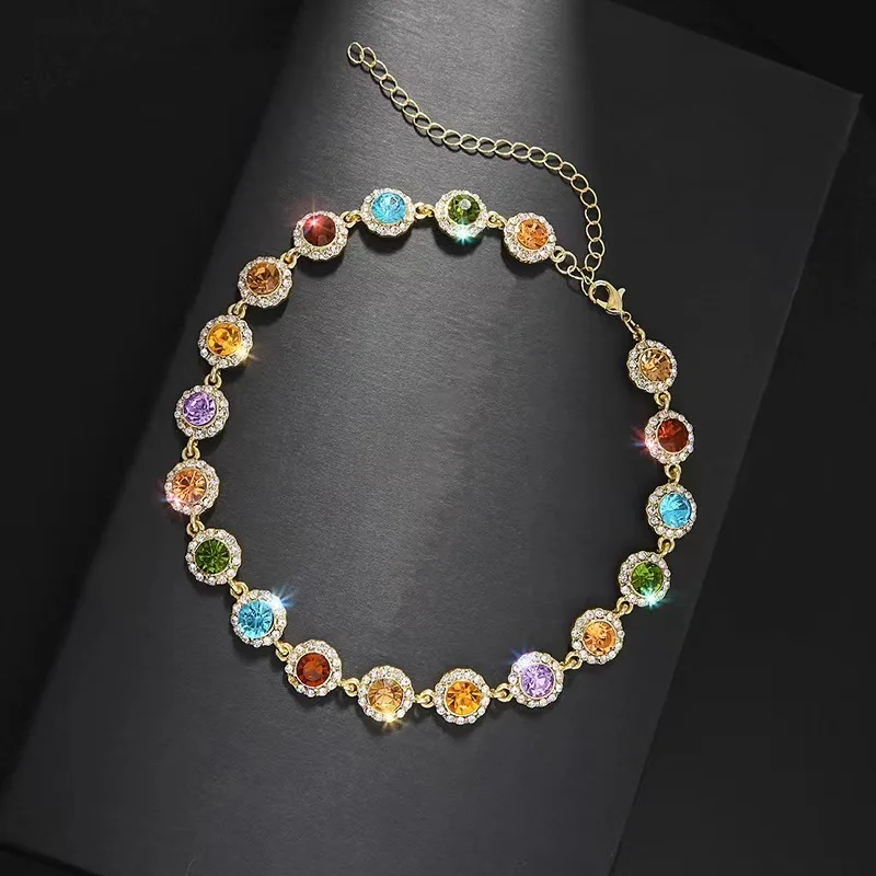 Full Colorful Crysatl Choker Collar Simple Short Neck Chain Necklace