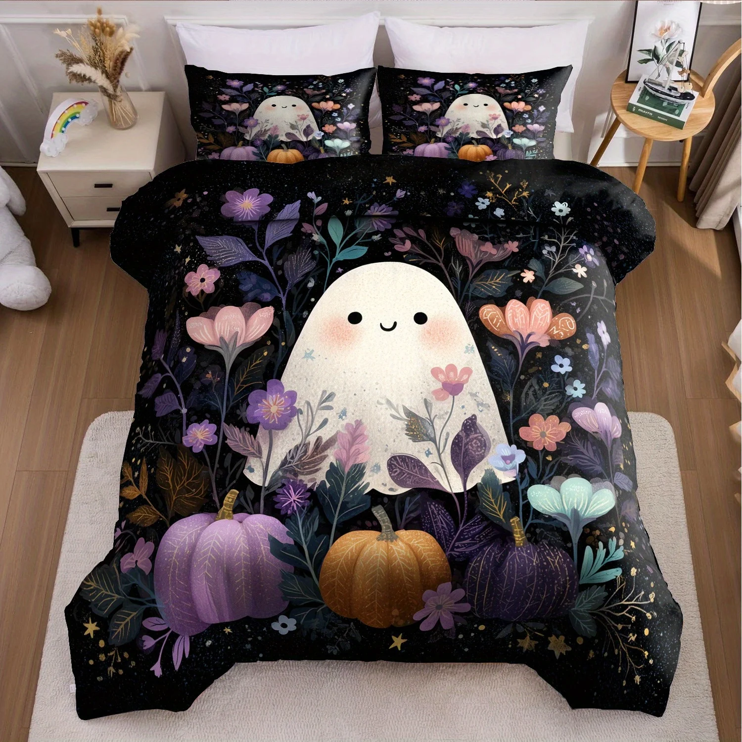 3pcs Halloween Duvet Cover Set without Insert - Soft, Machine Washable Polyester with Zipper Closure