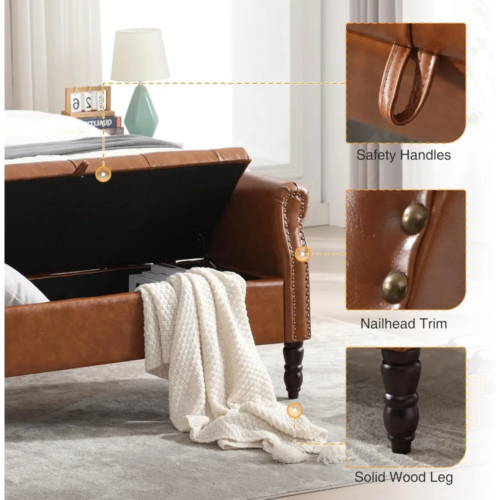 مقعد تخزين لغرفة النوم، مسند معنقدة منجد مع نهاية تخزين السرير، 57 طويلة، مقعد من قماش البولي يوريثان لغرف النوم #6