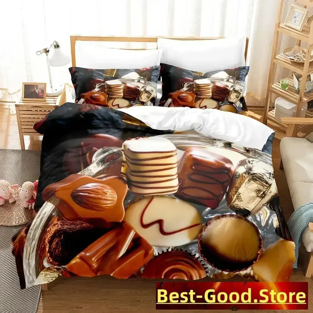 Chocolate Pattern Bedding Set Single Twin Full Queen King Size Bed Set Adult Kid Bedroom Duvetcover Sets Anime parure de lit Bed