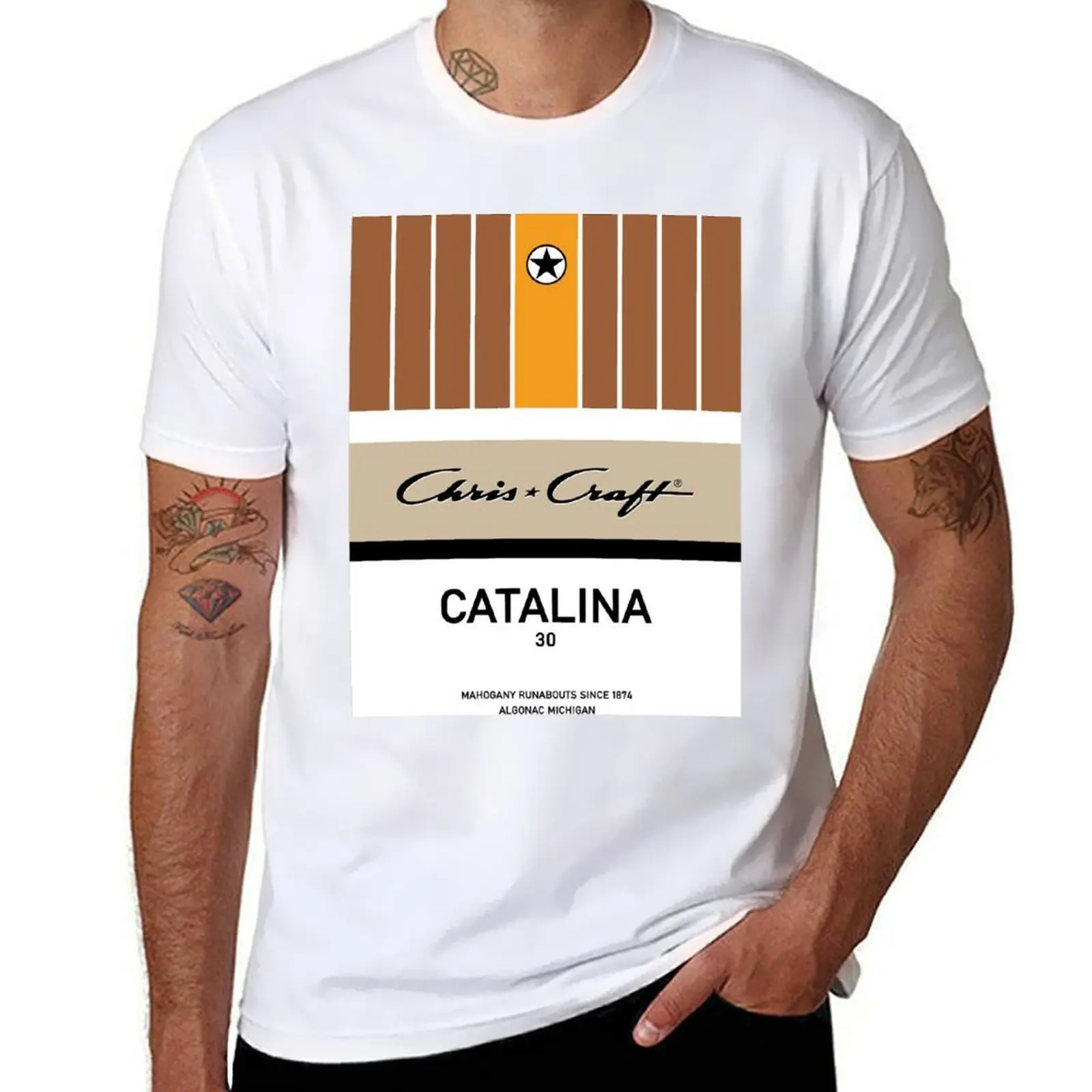 Chris Craft Catalina Lake Michigan Lancha a motor EUA Runabout Camiseta para homem pacote camiseta de algodão