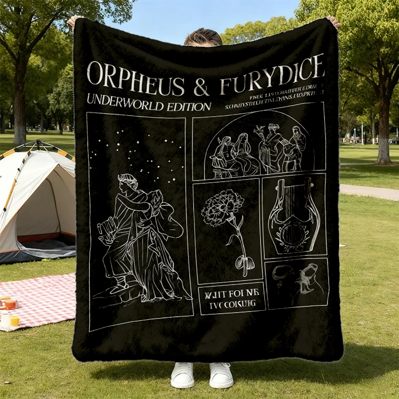 Orpheus Eurydice Words on Back Cozy Blanket Greek Mythology Hades Persephone Underworld Flannel Throw