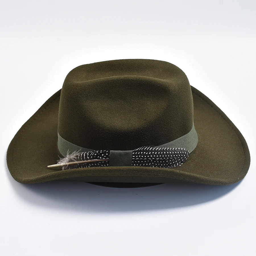 Handmade Feathers Cowboy Hat For Men's Vintage Curved Brim Gentleman Fedora Jazz Cap Sombrero Hombre