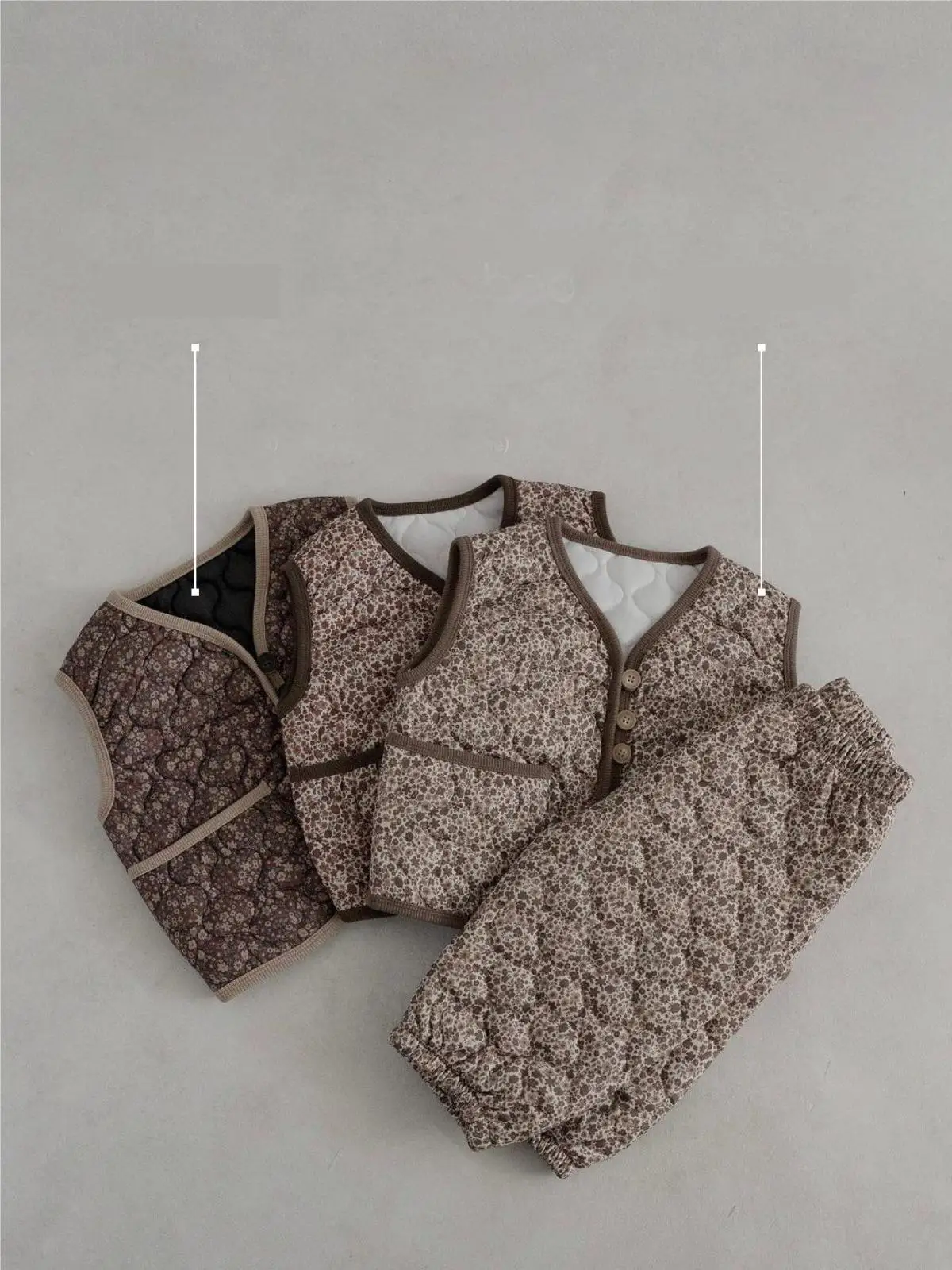 Description Picture 6 of item2025 Winter New Baby Sleeveless Clothes Set Infant Girls Vintage Floral Padded Vest + Pants 2pcs Suit Toddler Thick Warm Outfits