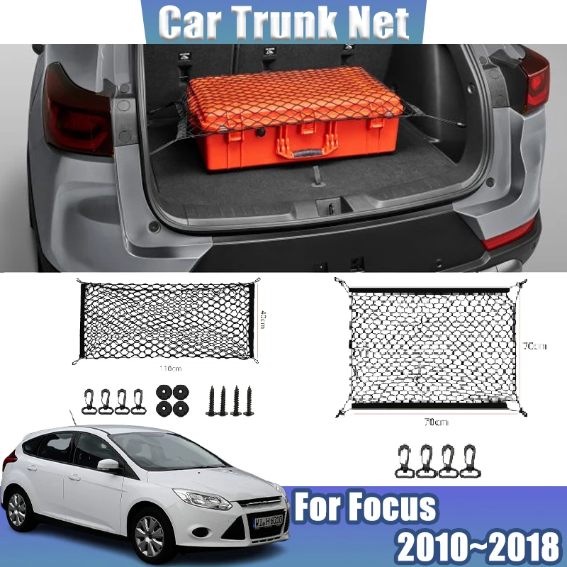 For Ford Focus MK3 LW LZ C346 2010-2018 2017 Vehicle Storage Packet Nets Back Fixed Black Mesh Nylon Trunk Net Car Accessories