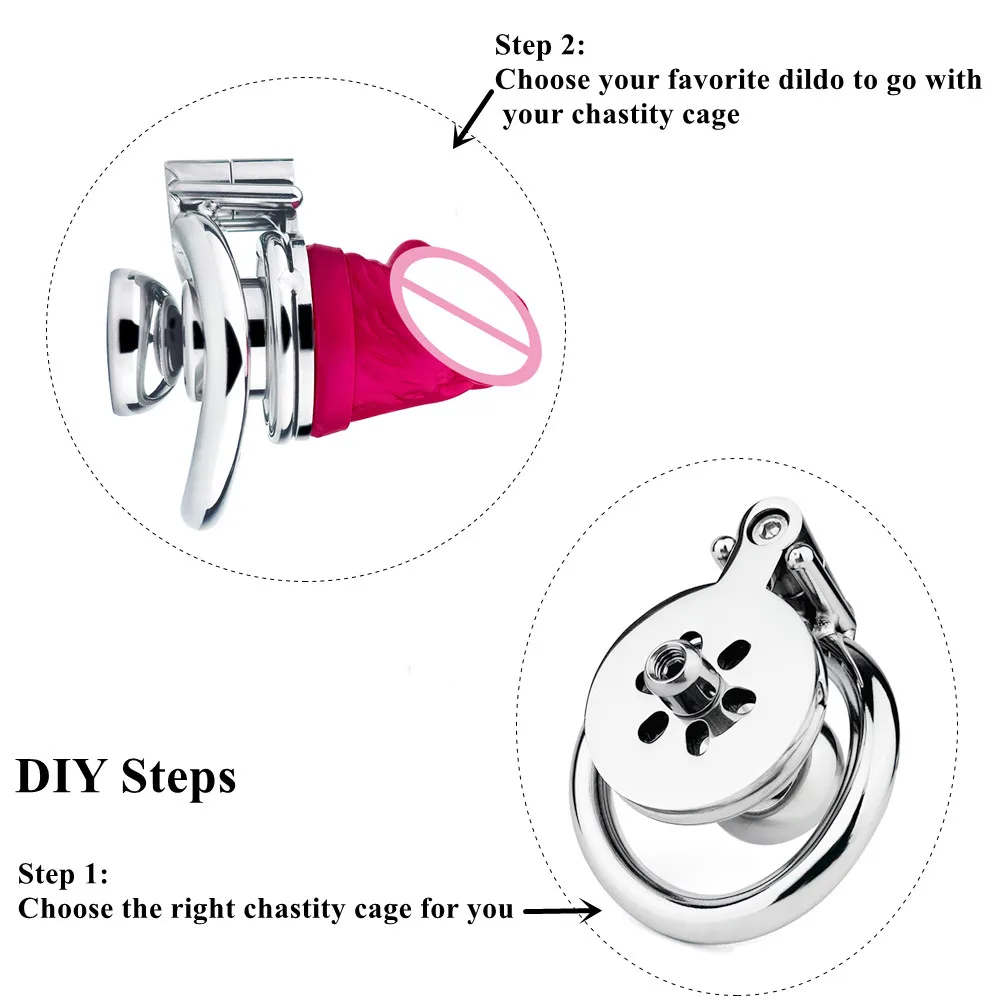 Sissy Stainless Steel Chastity Cage DIY Combination Detachable Dildo Head Negative Cock Ring Urethra Adult Games Sex Toy for Man