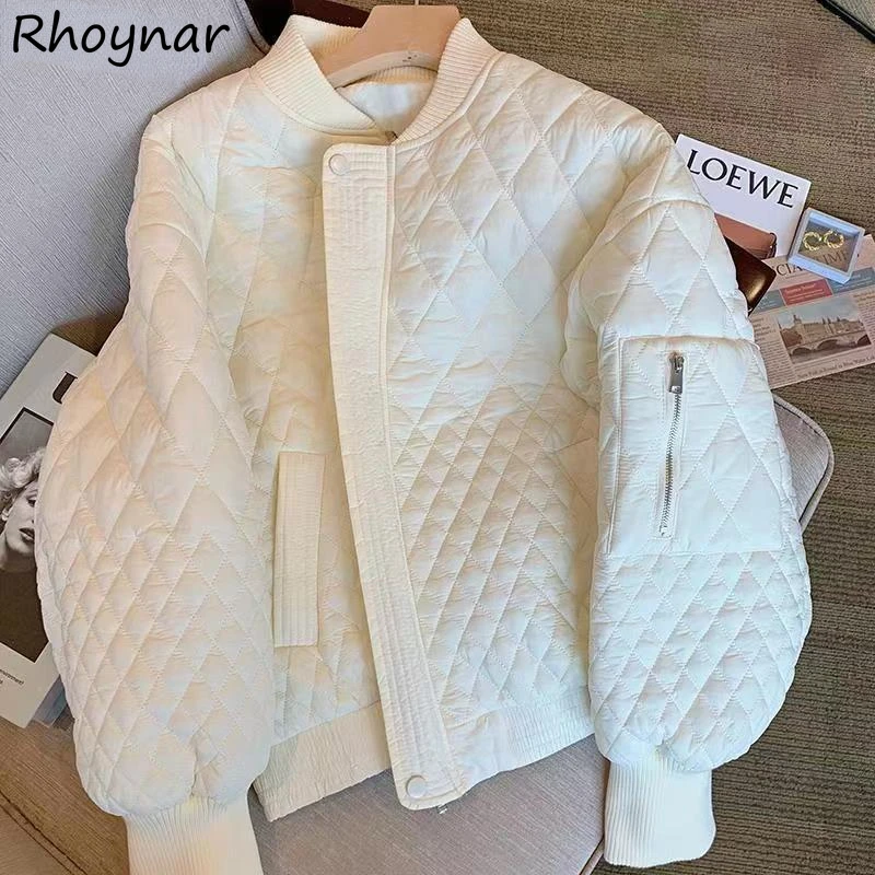 

Short Style Parkas for Women Y2k Argyle Winter Coats Fashion Temper Warm Vintage O-neck Bomber Chaqueta Baggy Design Chic Female