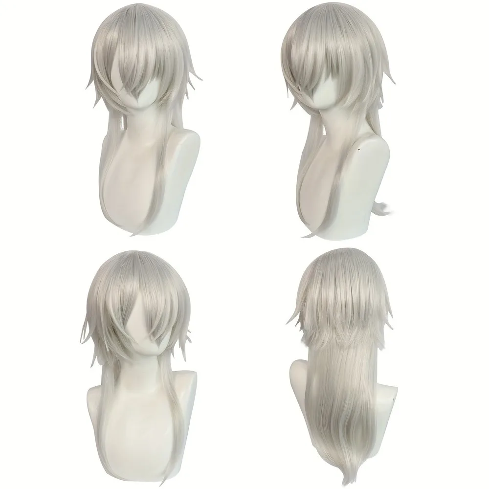 الاصطناعية متوسطة طول فضي أبيض مستقيم الطبقات شعر مستعار تأثيري أنيمي