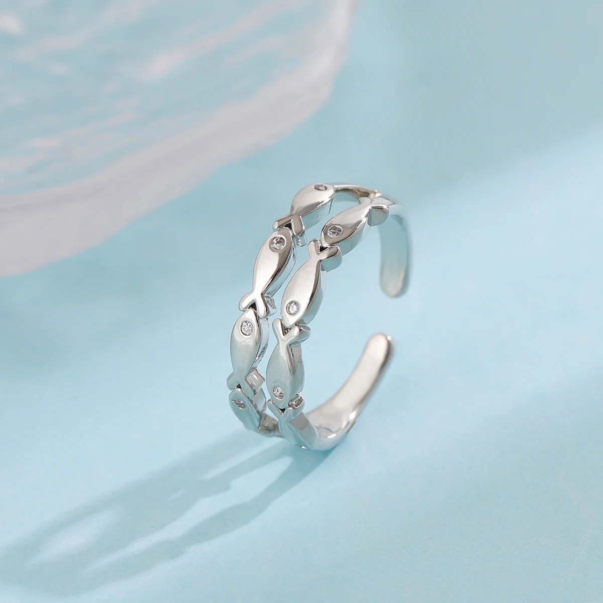 Women's 925 Sterling Silver Double-Layer Fish Opening Ring
