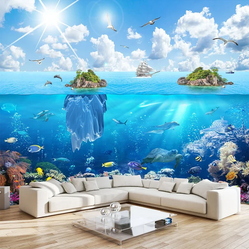 

Custom 3D Photo Wall Paper Underwater World Island Landscape Mural Living Room Bedroom TV Background decoration 3D Wall Painting