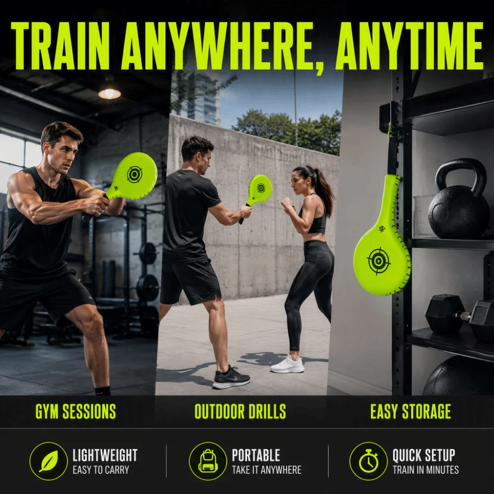 PU Outer Material Boxing Paddle Target Fluorescent Green Color With Hand Strap Boxing Strike Paddle Paddle Shape