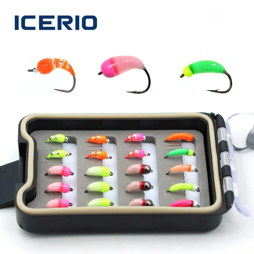 

ICERIO 20 шт./кор. УФ- и светящаяся рыболовная приманка для льда, жук, червь, нахлыстом, колючий крючок, ловля форели, окунь, стальная голова, приманка для ловли карпа, приманка