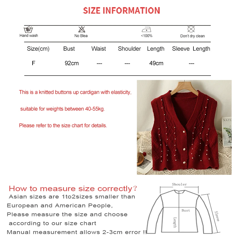 HELIAR Women V-Neck Cardigan Knitted Vest Sleeveless Buttons Up Beading Pearls Solid Waistcoat Casual Sweater Vest Fall Winter