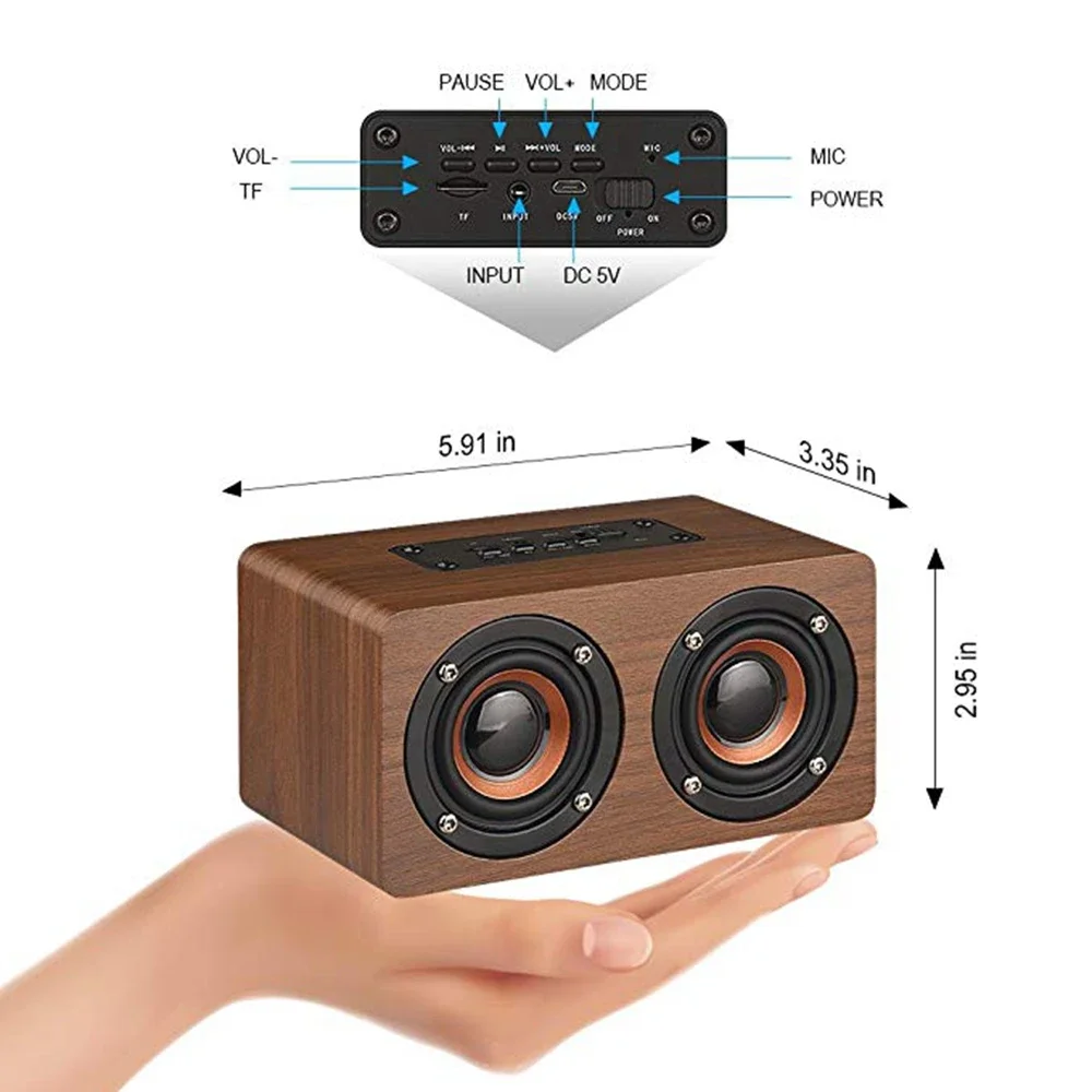 W5C Wooden Wireless Alarm Clock Bluetooth Speaker Multi-functional Computer Speaker Support AUX TF Card FM MIC Music Box Player