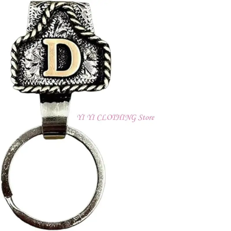 N5KF Western Cowboy Letter Keychain, Vintage Handmade Letter A-Zi Clip llaves inicial, personalidad metal Cadena para