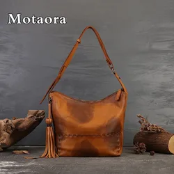 MOTAORA New Cowhide Large Capacity Women's Shoulder Bag Retro Handmade Solid Color Handbag Female Genuine Leather Commuter Bags