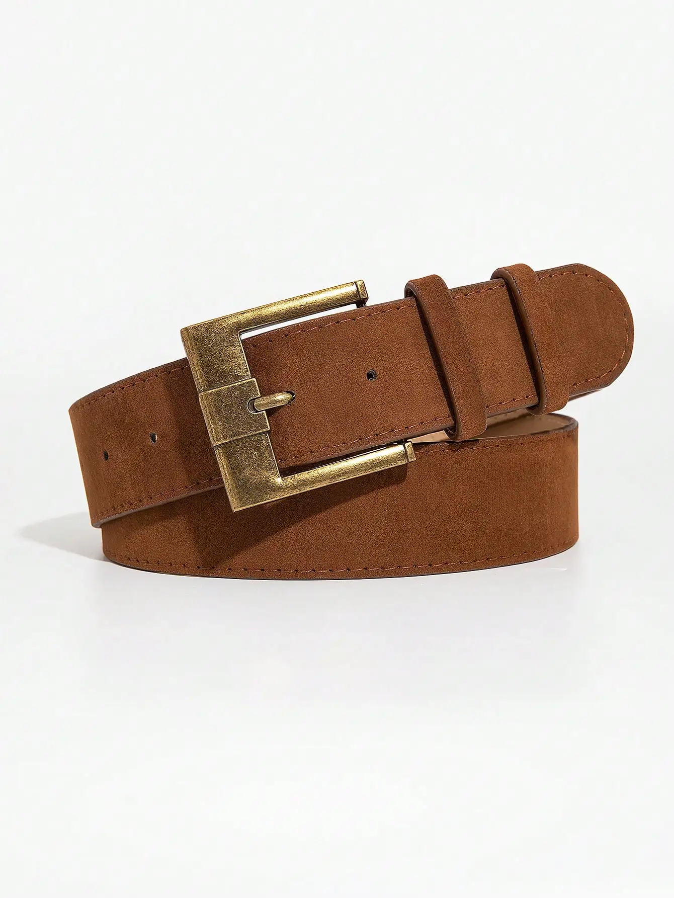 1pc women's brown vintage casual bronze metal-framed buckle velvet belt jeans, a versatile accessory belt.
