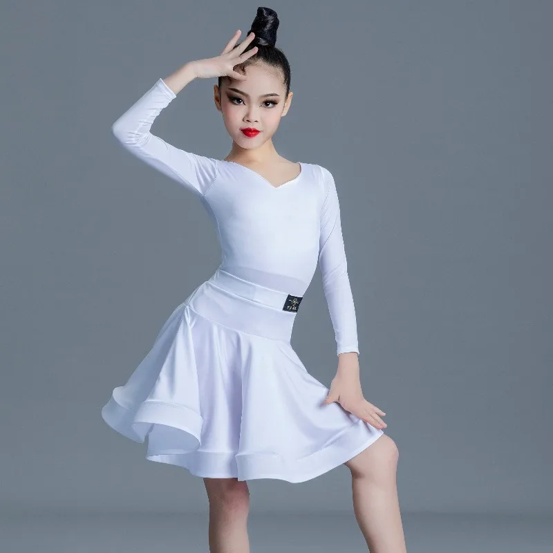 

Children's Latin Dance Dress Girls' Dance Dress Girls' Long Sleeve Split Latin Dance Dress Performance Clothing Two Piece Set