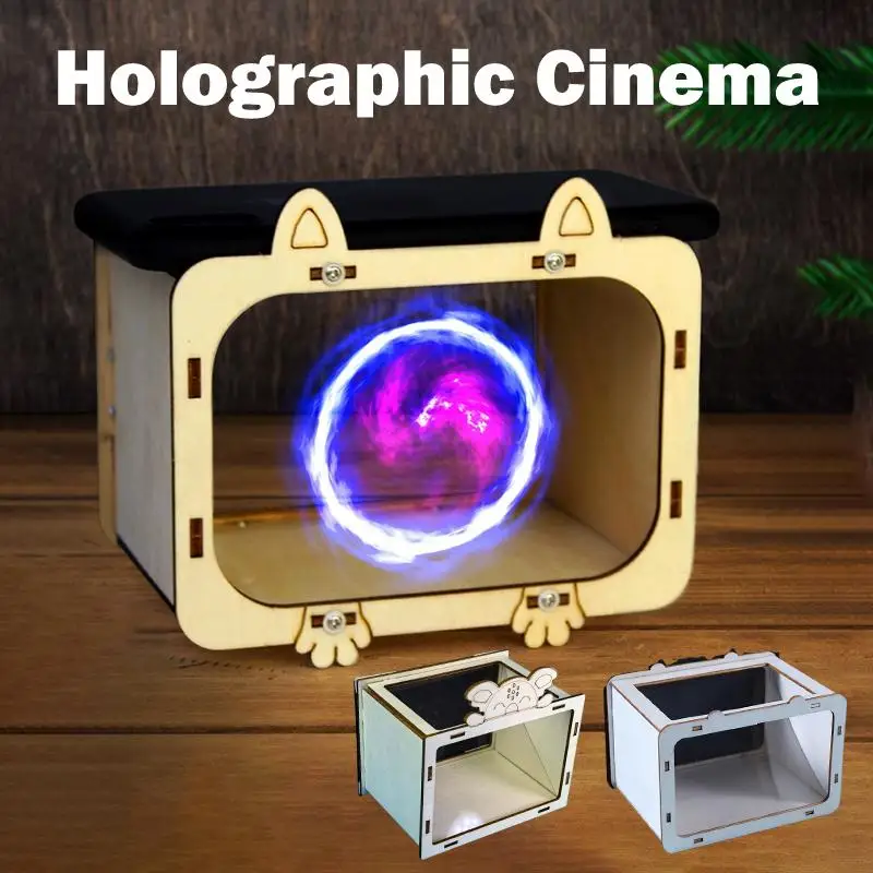 DIY Wooden Holographic Cinema 3D Video Projector Phone Hologram Bracket Science Educational Building Toy For Kids Toddler
