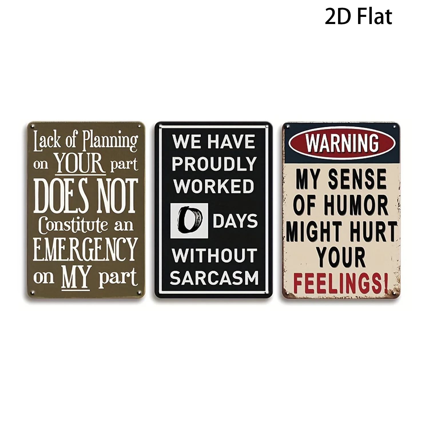 3pcs Funny Office Metal Poster Sign Wall Art Decor Plaque Chic We Have Proudly Worked 0 Days Without Sarcasm Metal Sign for Home