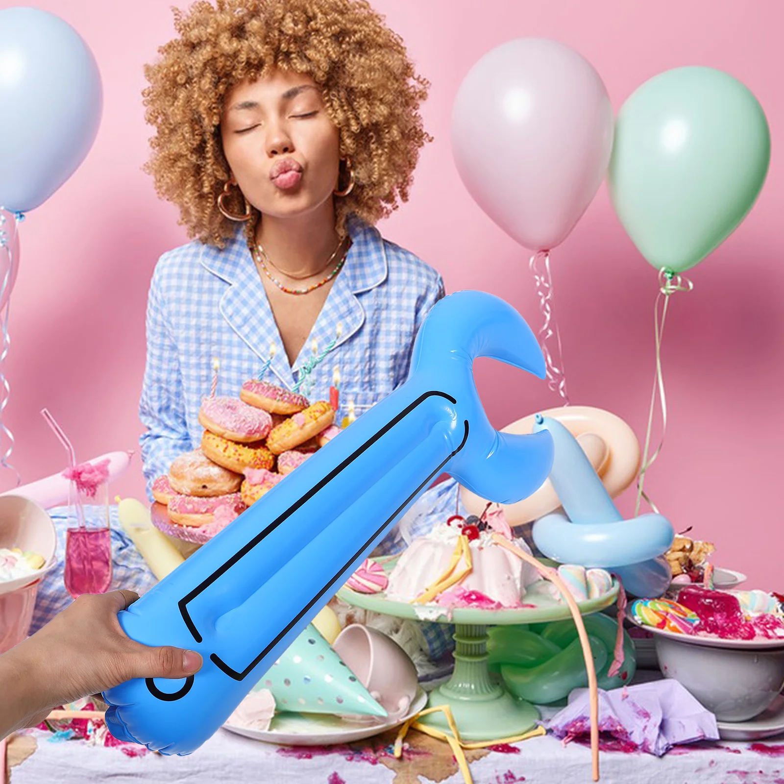 1Set Opblaasbare Gereedschapsset Kinderen Hamer Moersleutel Schroevendraaier Levendige Kleuren Thema Feestdecoraties Opblaasbare Hamer Hamer