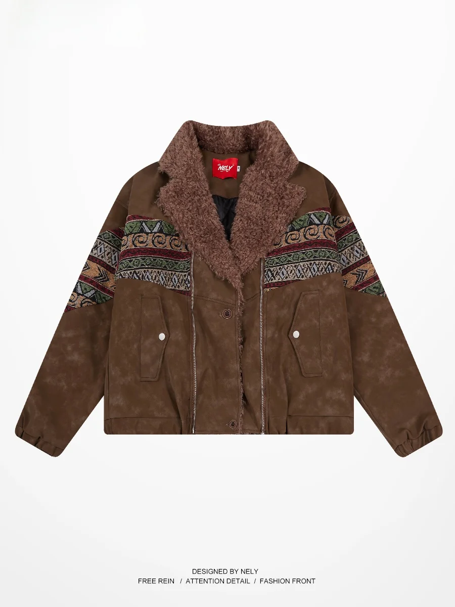 

American Sle Suede Embroidered Jaet Men's Autumn High Street Vibe Motorcycle Clothes Outerwear Trendy Brand Turn-down Col...